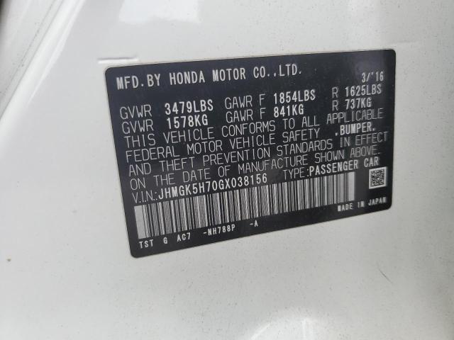 JHMGK5H70GX038156 - 2016 HONDA FIT EX WHITE photo 12
