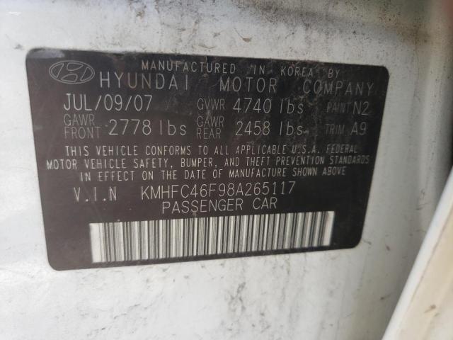 KMHFC46F98A265117 - 2008 HYUNDAI AZERA SE WHITE photo 12