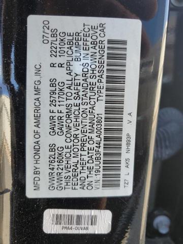 19UUB3F44LA003801 - 2020 ACURA TLX TECHNOLOGY BLACK photo 12