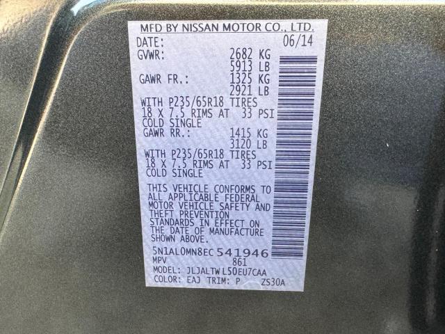 5N1AL0MN8EC541946 - 2014 INFINITI QX60 GREEN photo 10