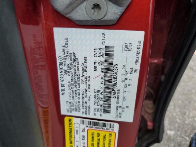 3FA6P0UU7ER230375 - 2014 FORD FUSION S HYBRID RED photo 12