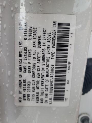 19UUB2F67JA008659 - 2018 ACURA TLX TECH+A WHITE photo 10