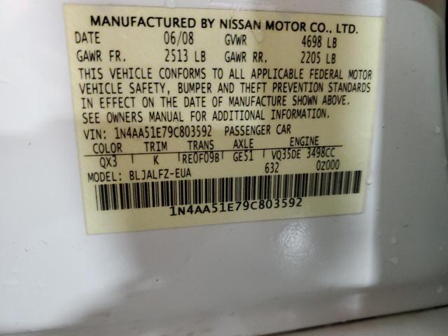 1N4AA51E79C803592 - 2009 NISSAN MAXIMA S WHITE photo 12