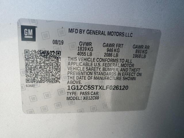 1G1ZC5STXLF026120 - 2020 CHEVROLET MALIBU LS 银色 照片 12