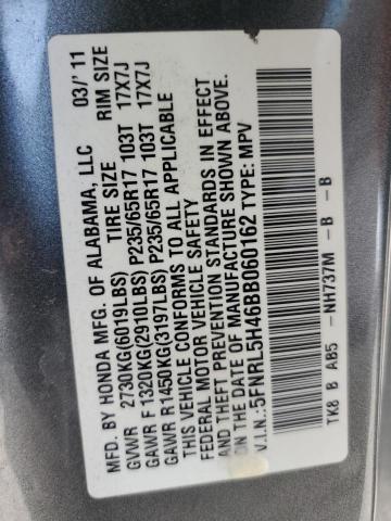 5FNRL5H46BB060162 - 2011 HONDA ODYSSEY EX GRAY photo 13