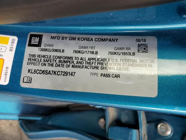 KL8CD6SA7KC729147 - 2019 CHEVROLET SPARK 1LT BLUE photo 12