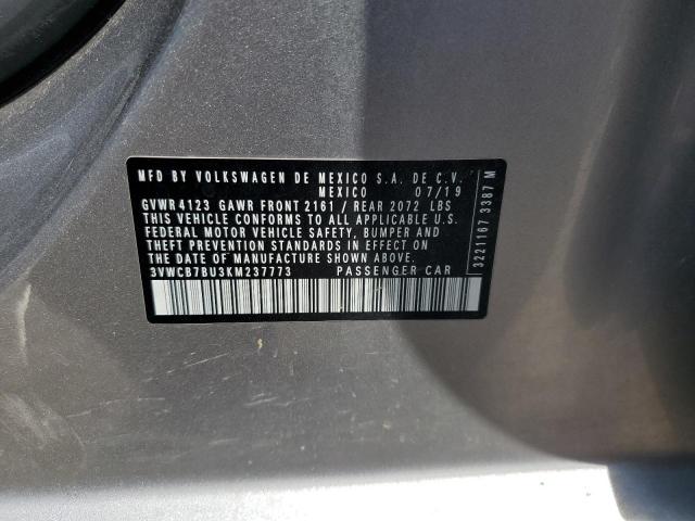 3VWCB7BU3KM237773 - 2019 VOLKSWAGEN JETTA S GRAY photo 12