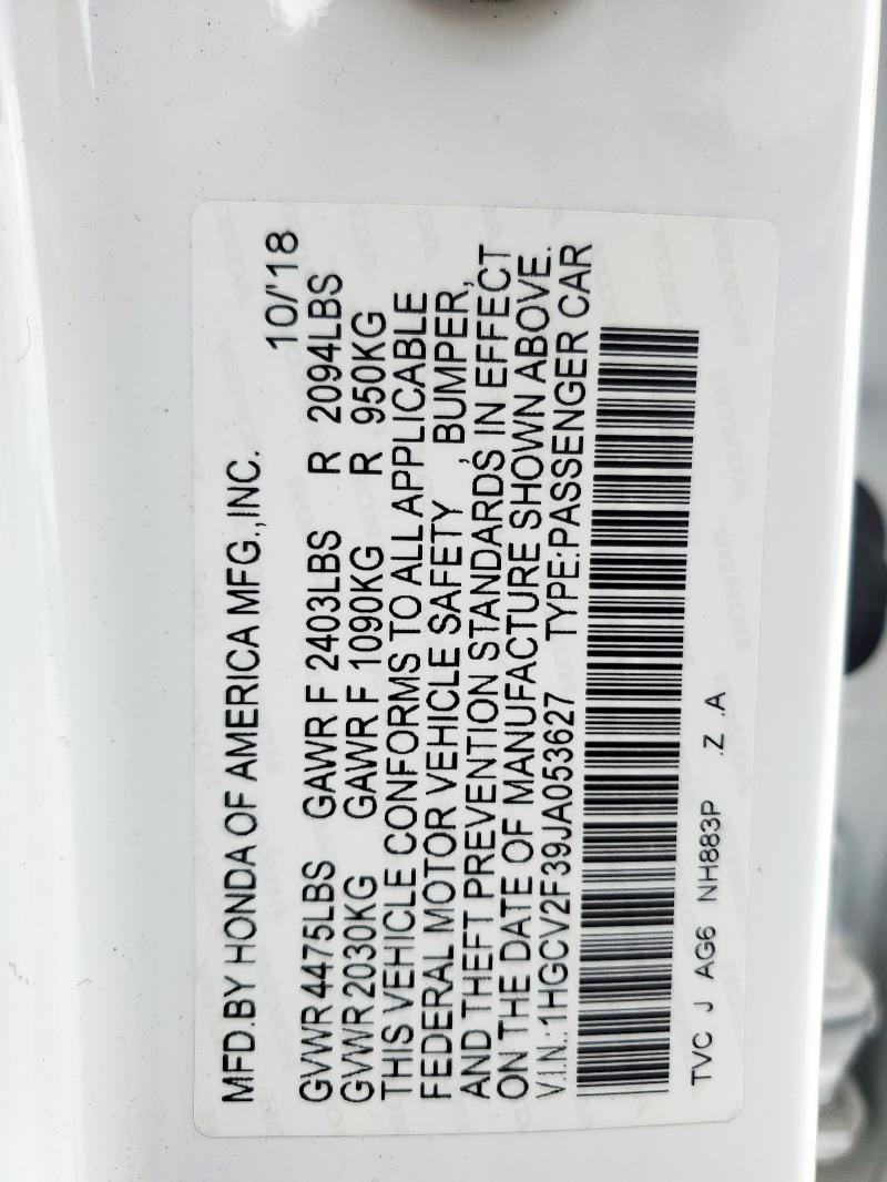 1HGCV2F39JA053627 - 2018 HONDA ACCORD SPORT Ақ фото 13