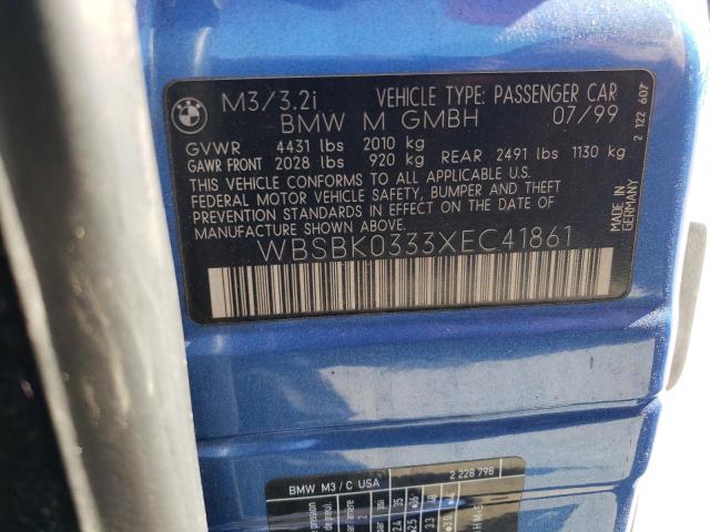 WBSBK0333XEC41861 - 1999 BMW M3 AUTOMATIC BLUE photo 12