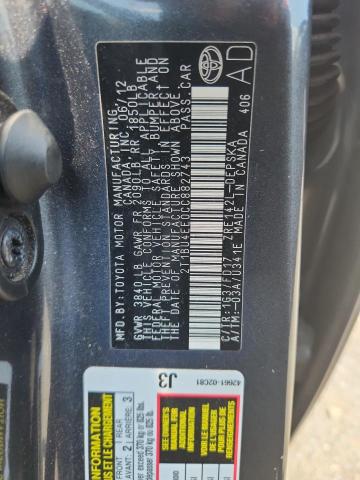 2T1BU4EE0CC882743 - 2012 TOYOTA COROLLA BASE Մոխրագույն լուսանկար 12