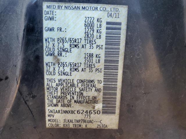 5N1AR1NNXBC624650 - 2011 NISSAN PATHFINDER S Qara foto 10