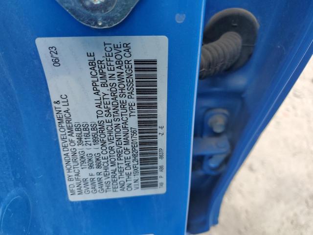 19XFL2H82PE017567 - 2023 HONDA CIVIC SPORT BLUE photo 12