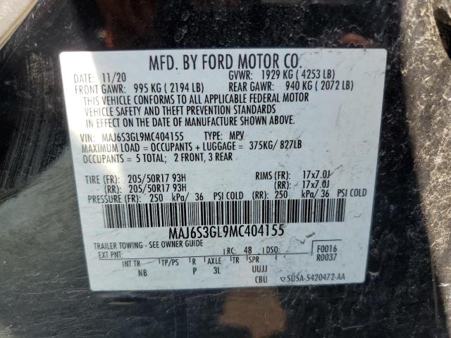 MAJ6S3GL9MC404155 - 2021 FORD ECOSPORT SE BLACK photo 12