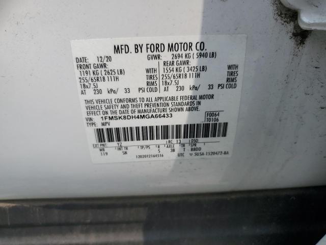 1FMSK8DH4MGA66433 - 2021 FORD EXPLORER XLT WHITE photo 13