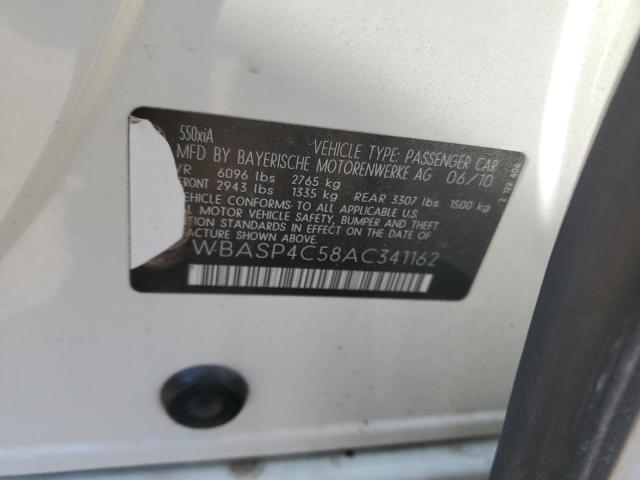 WBASP4C58AC341162 - 2010 BMW 550 XIGT WHITE photo 12