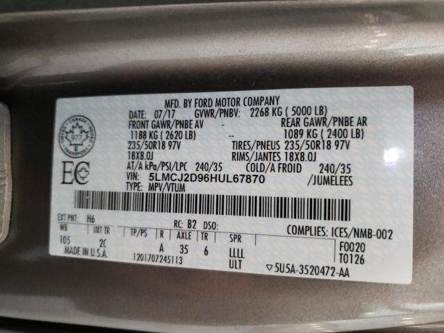 5LMCJ2D96HUL67870 - 2017 LINCOLN MKC SELECT 银色 照片 12