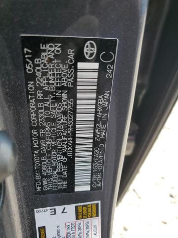 JTDKARFP9H3027755 - 2017 TOYOTA PRIUS PRIM ნაცრისფერი ფოტო 12