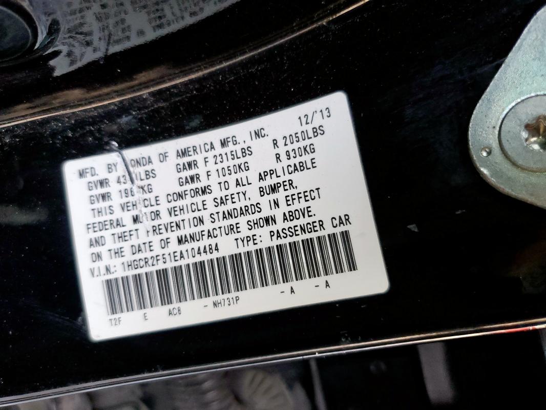 1HGCR2F51EA104484 - 2014 HONDA ACCORD SPORT 黑色 照片 12