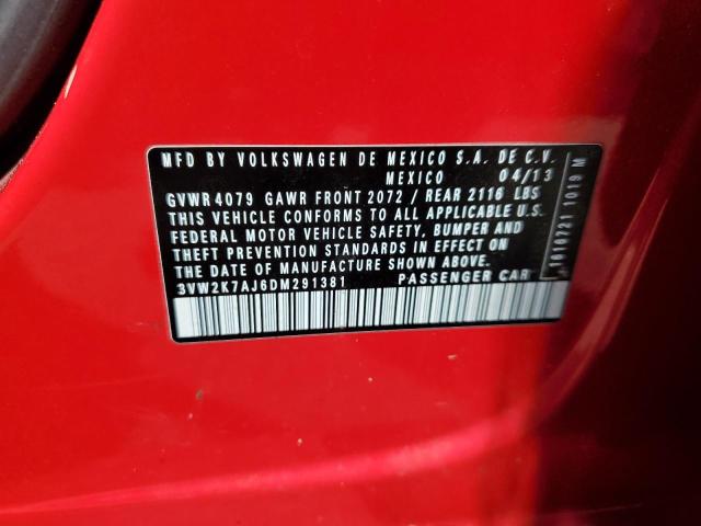 3VW2K7AJ6DM291381 - 2013 VOLKSWAGEN JETTA BASE Կարմիր լուսանկար 12