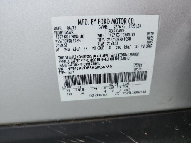 1FM5K7D83HGA66789 - 2017 FORD EXPLORER XLT ვერცხლისფერი ფოტო 13