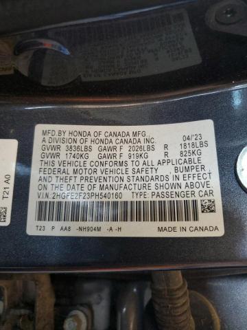 2HGFE2F23PH540160 - 2023 HONDA CIVIC LX GRAY photo 13