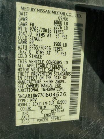5N1AR18W77C604626 - 2007 NISSAN PATHFINDER LE BLACK photo 13