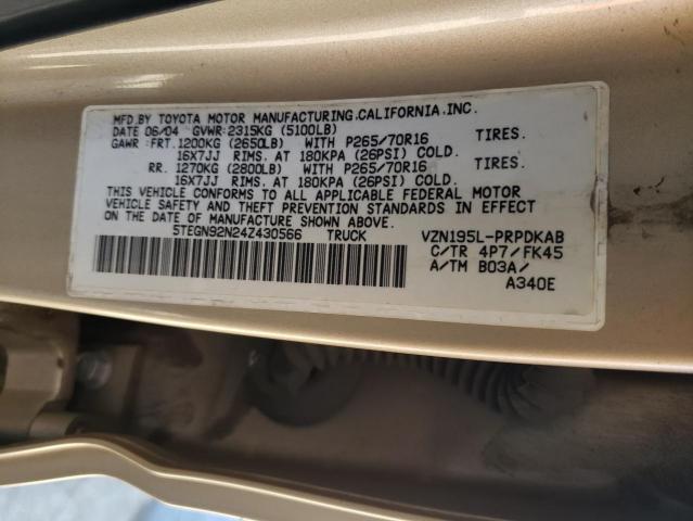 5TEGN92N24Z430566 - 2004 TOYOTA TACOMA DOUBLE CAB PRERUNNER GOLD photo 13