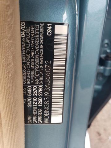 WDBNG83J93A366072 - 2003 MERCEDES-BENZ S 430 4MATIC BLUE photo 12