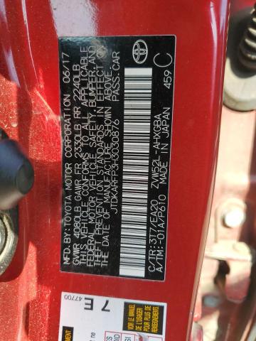 JTDKARFP3H3030876 - 2017 TOYOTA PRIUS PRIM 红色 照片 12