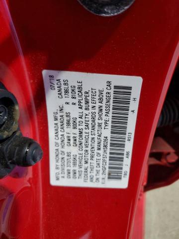 2HGFC2F57JH580264 - 2018 HONDA CIVIC LX RED photo 12
