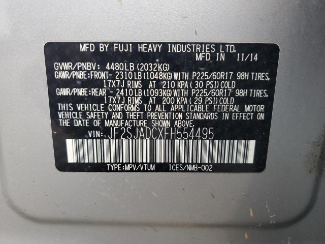 JF2SJADCXFH554495 - 2015 SUBARU FORESTER 2.5I PREMIUM SILVER photo 14