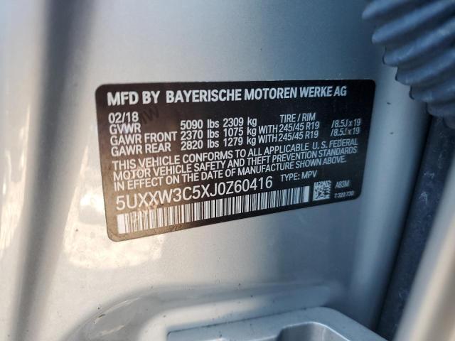 5UXXW3C5XJ0Z60416 - 2018 BMW X4 XDRIVE28I SILVER photo 13