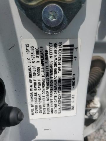 19XFC2F71GE200680 - 2016 HONDA CIVIC EX WHITE photo 13