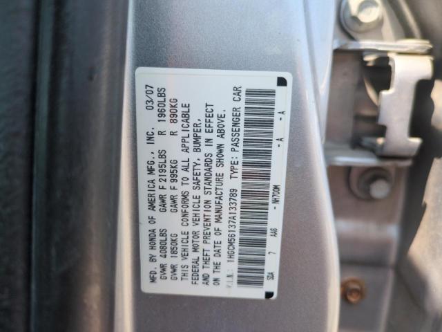 1HGCM56137A133789 - 2007 HONDA ACCORD VALUE SILVER photo 12
