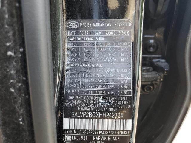 SALVP2BGXHH242324 - 2017 LAND ROVER RANGE ROVE SE BLACK photo 13