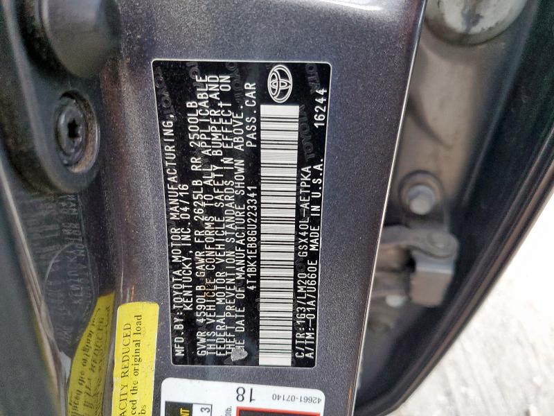 4T1BK1EB8GU223341 - 2016 TOYOTA AVALON XLE GRAY photo 12