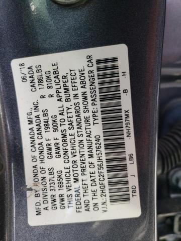 2HGFC2F56JH576240 - 2018 HONDA CIVIC LX CHARCOAL photo 12