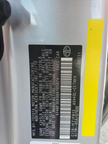 4T4BF3EKXBR165974 - 2011 TOYOTA CAMRY BASE Argent photo 13