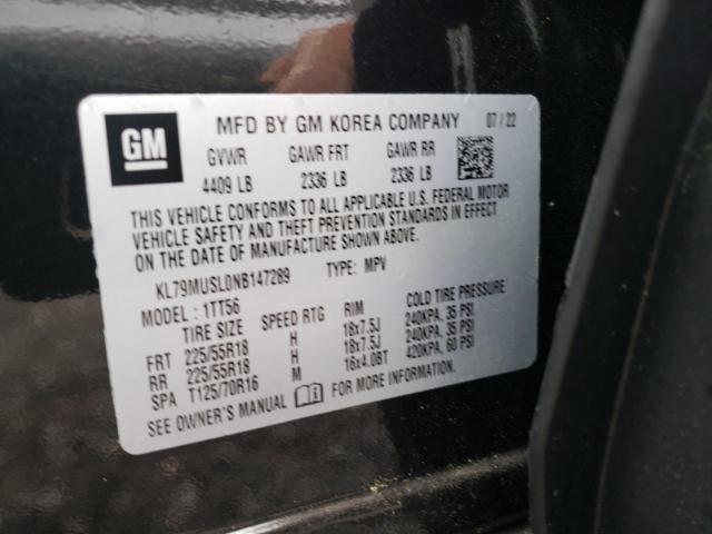 KL79MUSL0NB147289 - 2022 CHEVROLET TRAILBLAZE RS BLACK photo 12