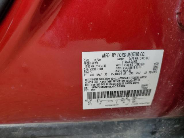 1FMSK8DH6LGC88504 - 2020 FORD EXPLORER XLT أحمر صورة 13