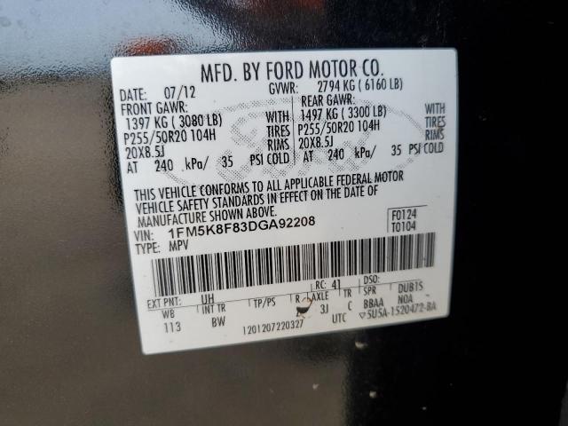 1FM5K8F83DGA92208 - 2013 FORD EXPLORER LIMITED BLACK photo 13