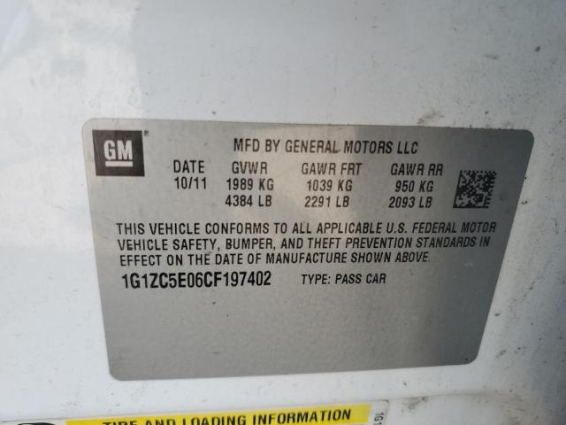 1G1ZC5E06CF197402 - 2012 CHEVROLET MALIBU 1LT WHITE photo 12