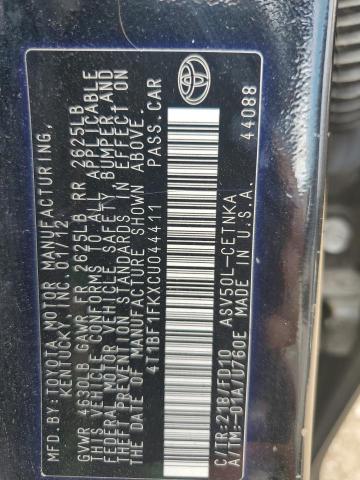 4T1BF1FKXCU044411 - 2012 TOYOTA CAMRY BASE Qara foto 12