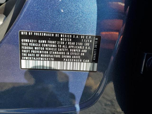 3VW2K7AJ4FM252176 - 2015 VOLKSWAGEN JETTA BASE 蓝色 照片 12