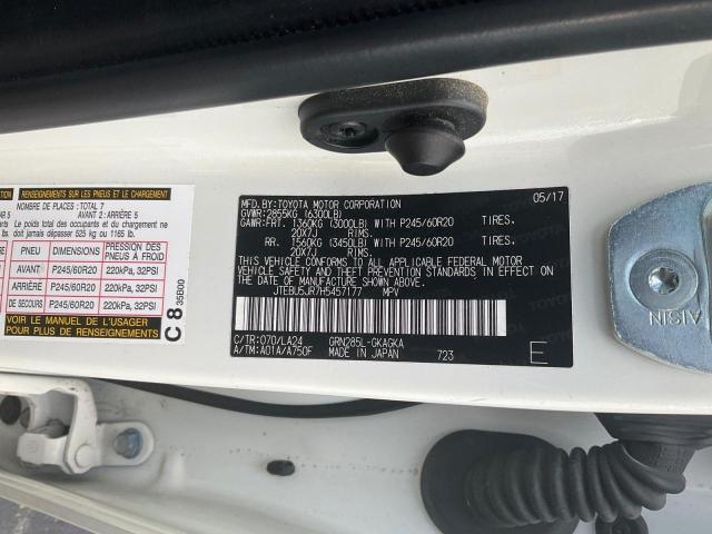 JTEBU5JR7H5457177 - 2017 TOYOTA 4RUNNER SR5/SR5 PREMIUM WHITE photo 10