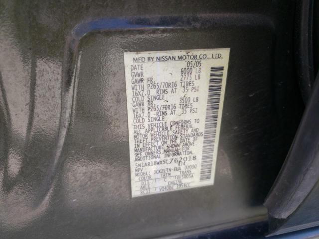 5N1AR18WX5C762018 - 2005 NISSAN PATHFINDER LE GREEN photo 13