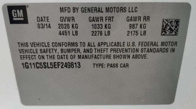 1G11C5SL5EF249813 - 2014 CHEVROLET MALIBU 1LT WHITE photo 12
