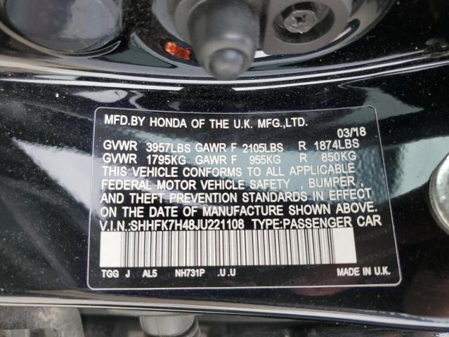 SHHFK7H48JU221108 - 2018 HONDA CIVIC SPORT 黑色 照片 12