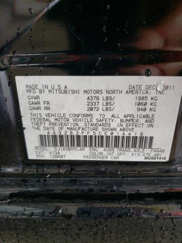 4A32B3FF5CE014416 - 2012 MITSUBISHI GALANT ES BLACK photo 12