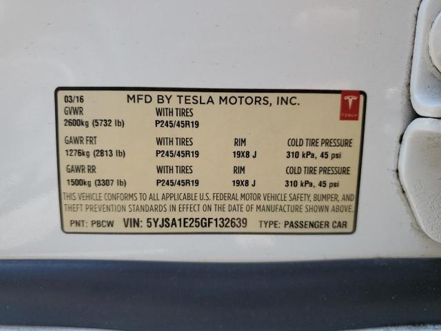 5YJSA1E25GF132639 - 2016 TESLA MODEL S WHITE photo 12